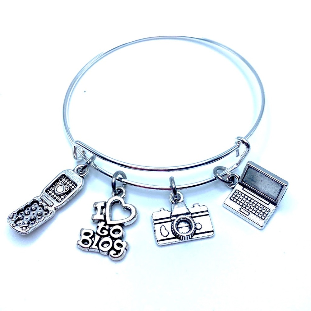 Blogger Bracelet I Love To Blog Phone Camera Laptop Charms May Be Personalized